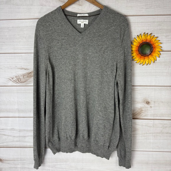 John W. Nordstrom Mens 100% Cashmere V-Neck Sweater Gray Size Large